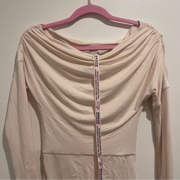 New Oh Polly The Elsa Modal Off-Shoulder Ruched Mini Dress in Ivory Small - Picture 7 of 11
